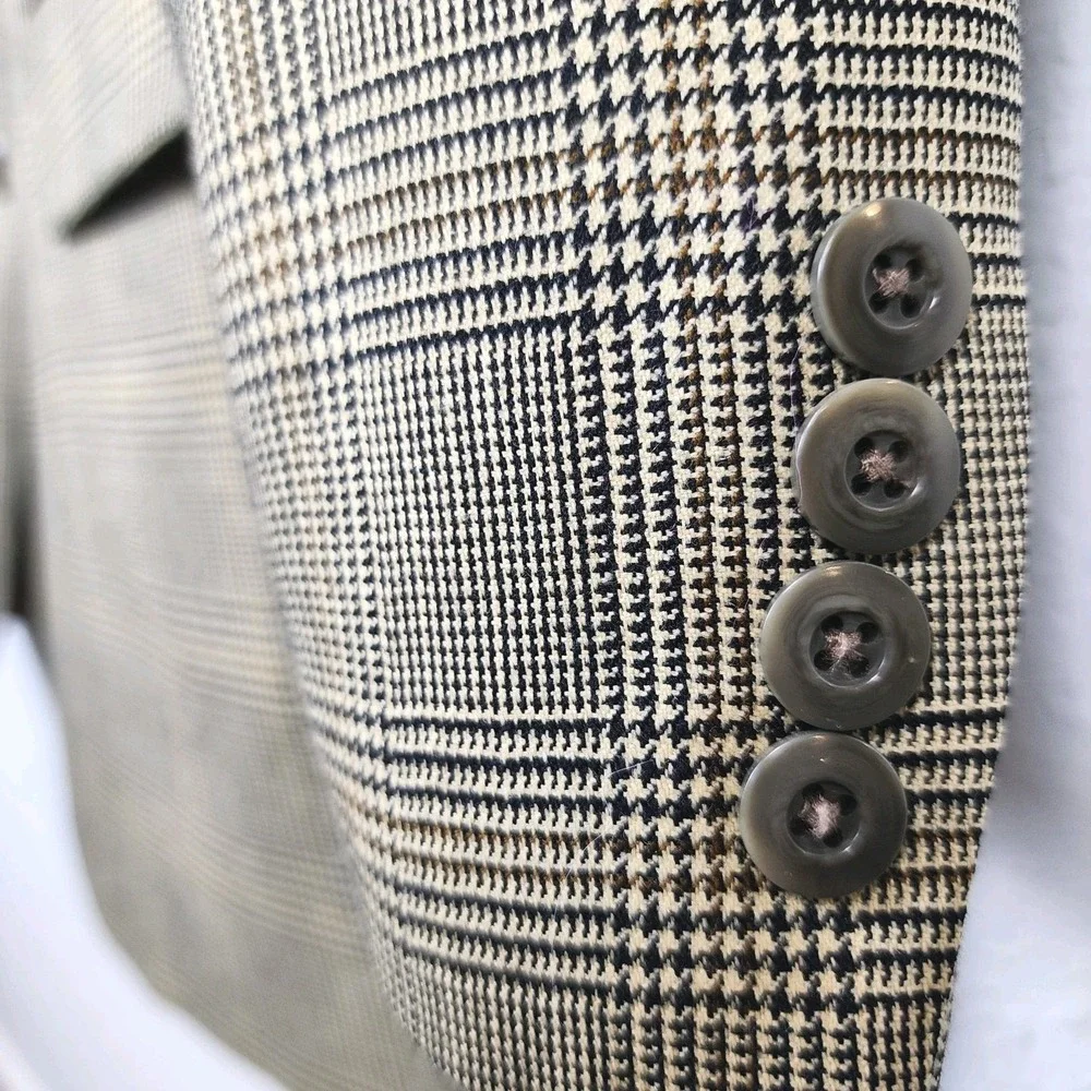 Chaps Ralph Lauren‎ Glen Plaid Blazer Sport Coat Mens 44T Brown Wool Old Career